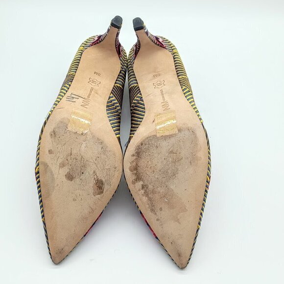 Neiman Marcus Multicolor Floral Striped Embroidered Heels 8M - Picture 8 of 9